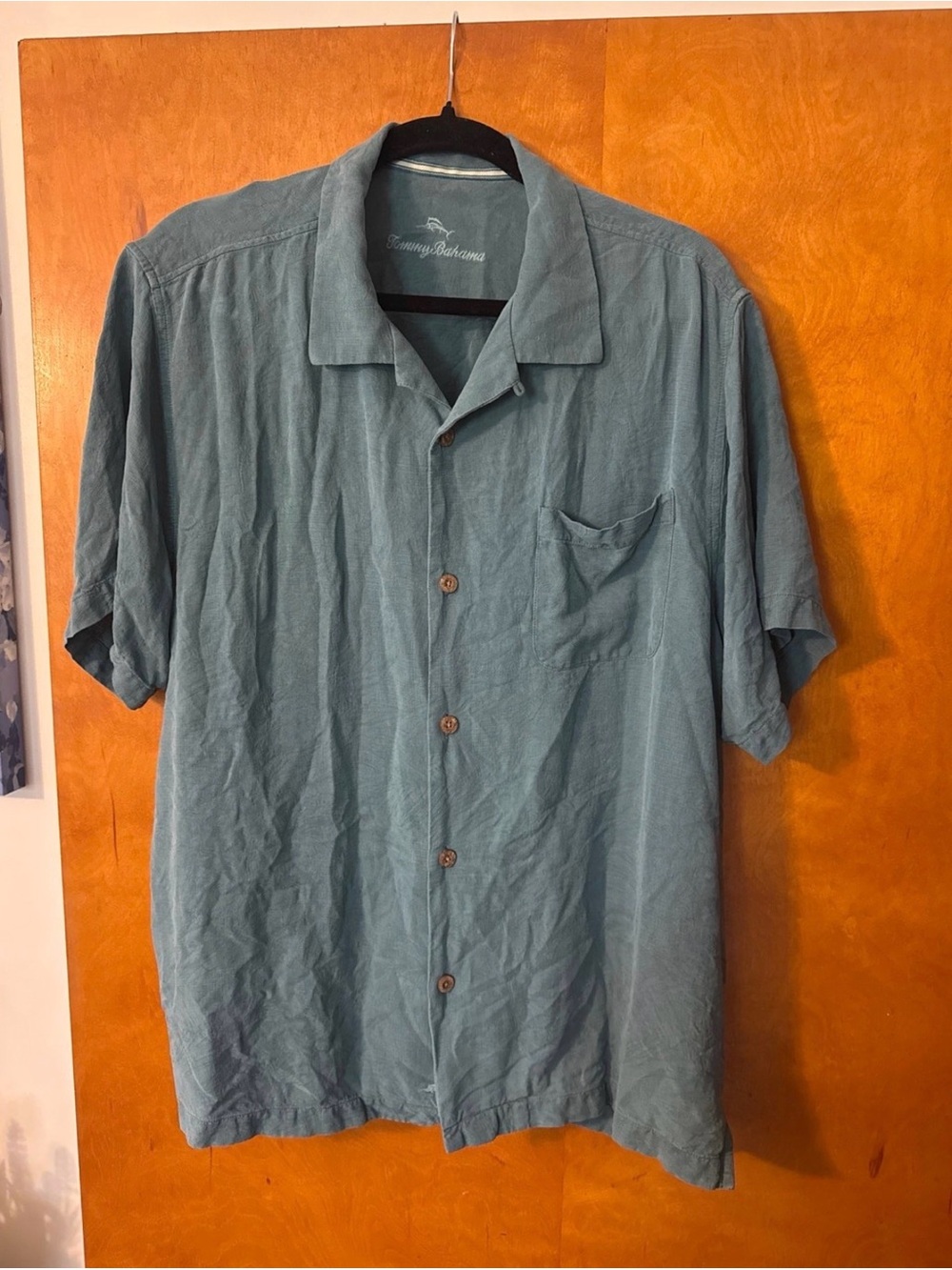Tommy Bahama Men's Casual Short-Sleeve Button Down Shirt in Teal 100% silk
